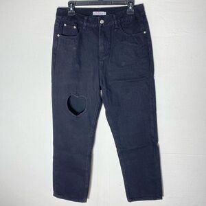 Tal Clothing Black High Rise Cropped Jeans W Heart Cutout 29